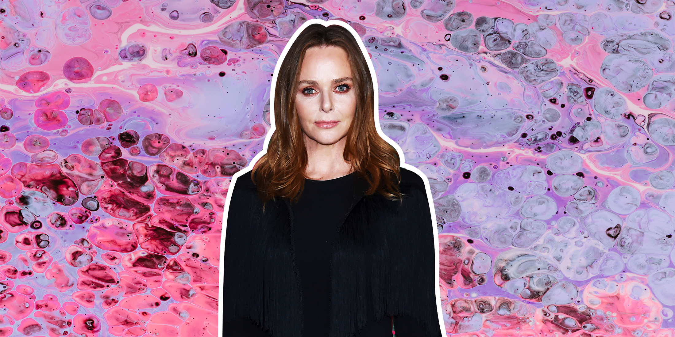 Tekst o ekologicznej modzie Stelli McCartney i jej inspiracjach. Na zdjęciu: Kobieta z długimi włosami i kolorowym tłem - HelloZdrowie