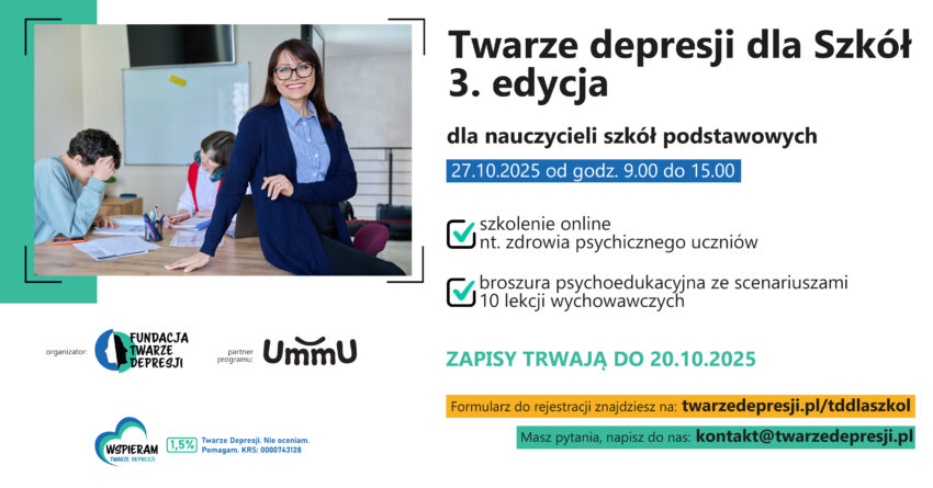 Plakat III edycji programu "Twarze Depresji dla Szkół"