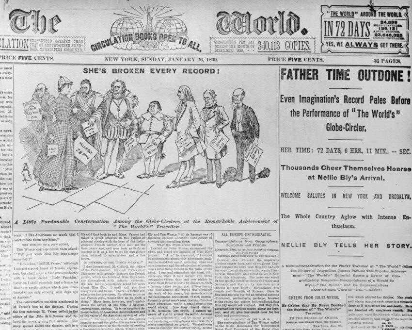 Nellie Bly: „To nie jest wiele dla kobiety, która ma odwagę, energię i niezależność” – zdjęcie numer 2 Strona tytułowa gazety "The World" z czasów podróży Nellie Bly dookoła świata - Hello Zdrowie